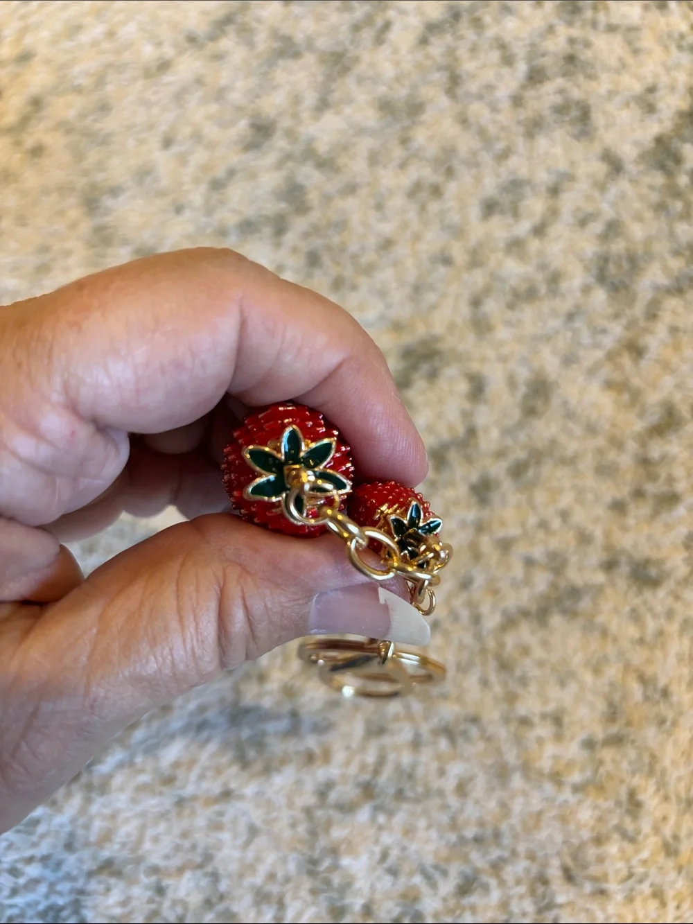 Gold-Toned Red Strawberry Keychain or Bag Charm NWT 5”
